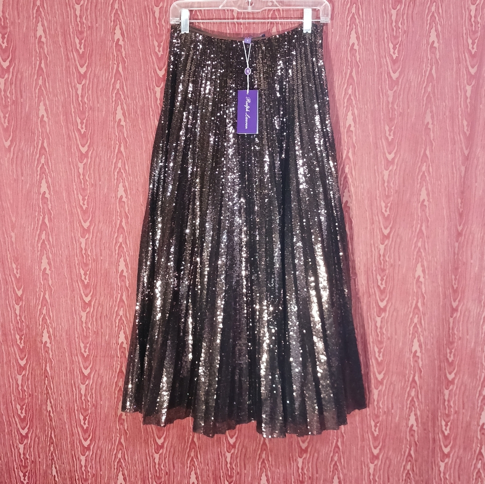 RALPH LAUREN Brown Pleated Spring Knee Length Side Zip Skirt Women's 4 NWT